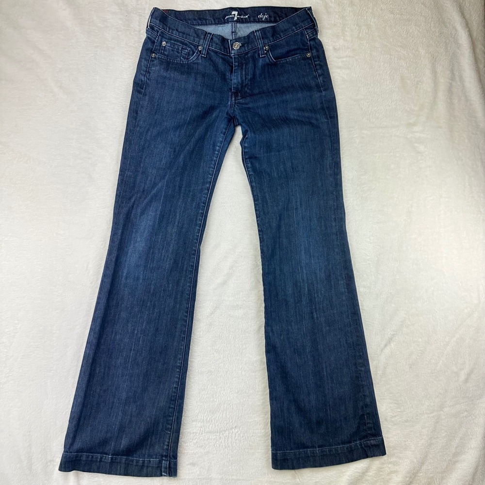 7 For All Mankind Dojo Jeans Womens Flare 30 Blue Crystal Pockets Cotton Blend